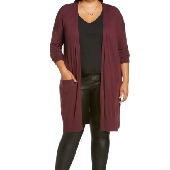 HALOGEN Long Cozy Cardigan in Wine/Burgundy/Merlot - Picture 1 of 8